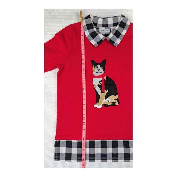 Country Store Womens Sweatshirt Small Embroidered Cat Layered Buffalo Plaid NWOT - Picture 9 of 9
